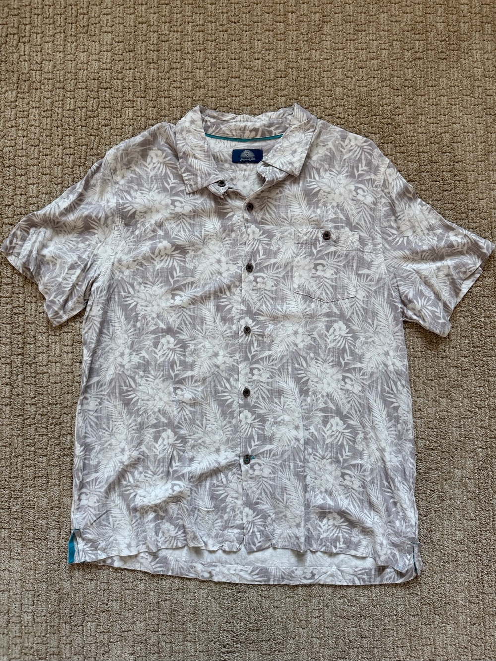 Men's Short-Sleeve Tropical Print Button-Down Shirt - Light Gray